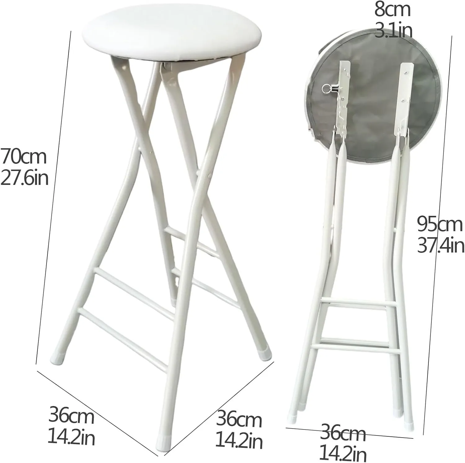 Round Padded Folding High Chiar for Kitchen, Outdoor, Camping, Foldable Bar Stool Backless, Portable Adult Foldable Stool
