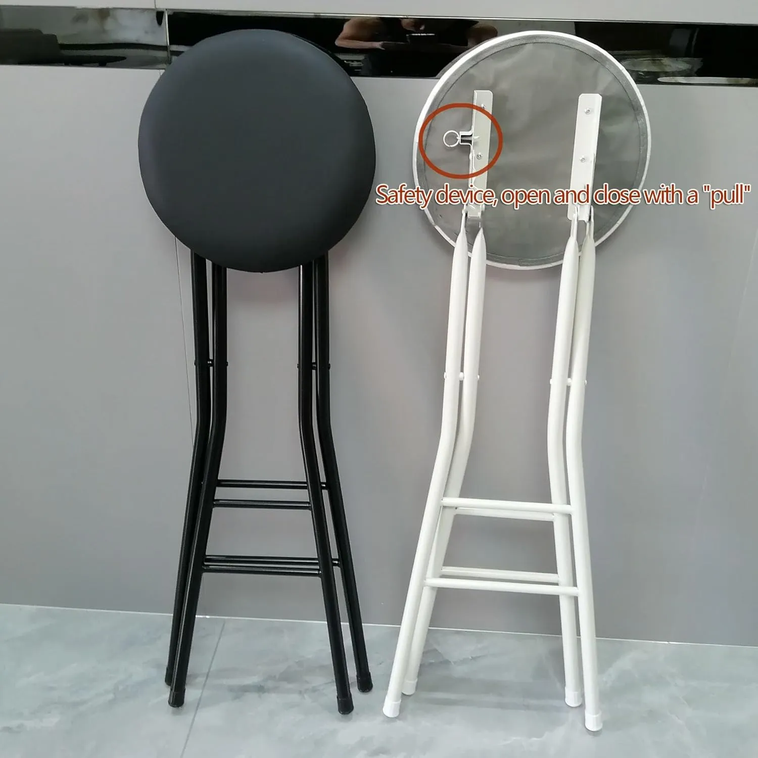 Round Padded Folding High Chiar for Kitchen, Outdoor, Camping, Foldable Bar Stool Backless, Portable Adult Foldable Stool