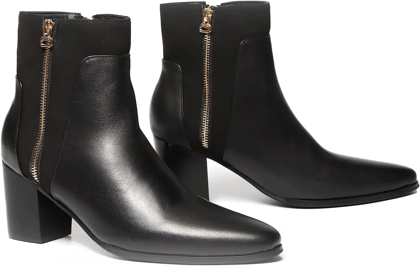 Rui Landed Ankle Boot for Men Heeled High Top Chelsea Boots Slip On Style Genuine Leather Dual Side Zipper Taller Shoes Splicing Collar Easy Care Mens Heeled Boots