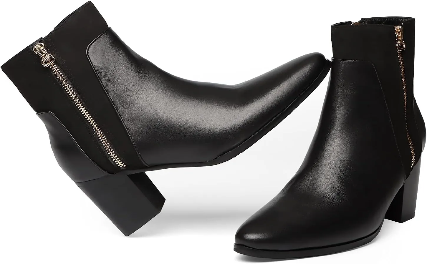 Rui Landed Ankle Boot for Men Heeled High Top Chelsea Boots Slip On Style Genuine Leather Dual Side Zipper Taller Shoes Splicing Collar Easy Care Mens Heeled Boots