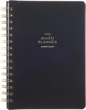 russell hazel 2025 Vegan Leather Black Weekly Planner, 12 Month Calendar