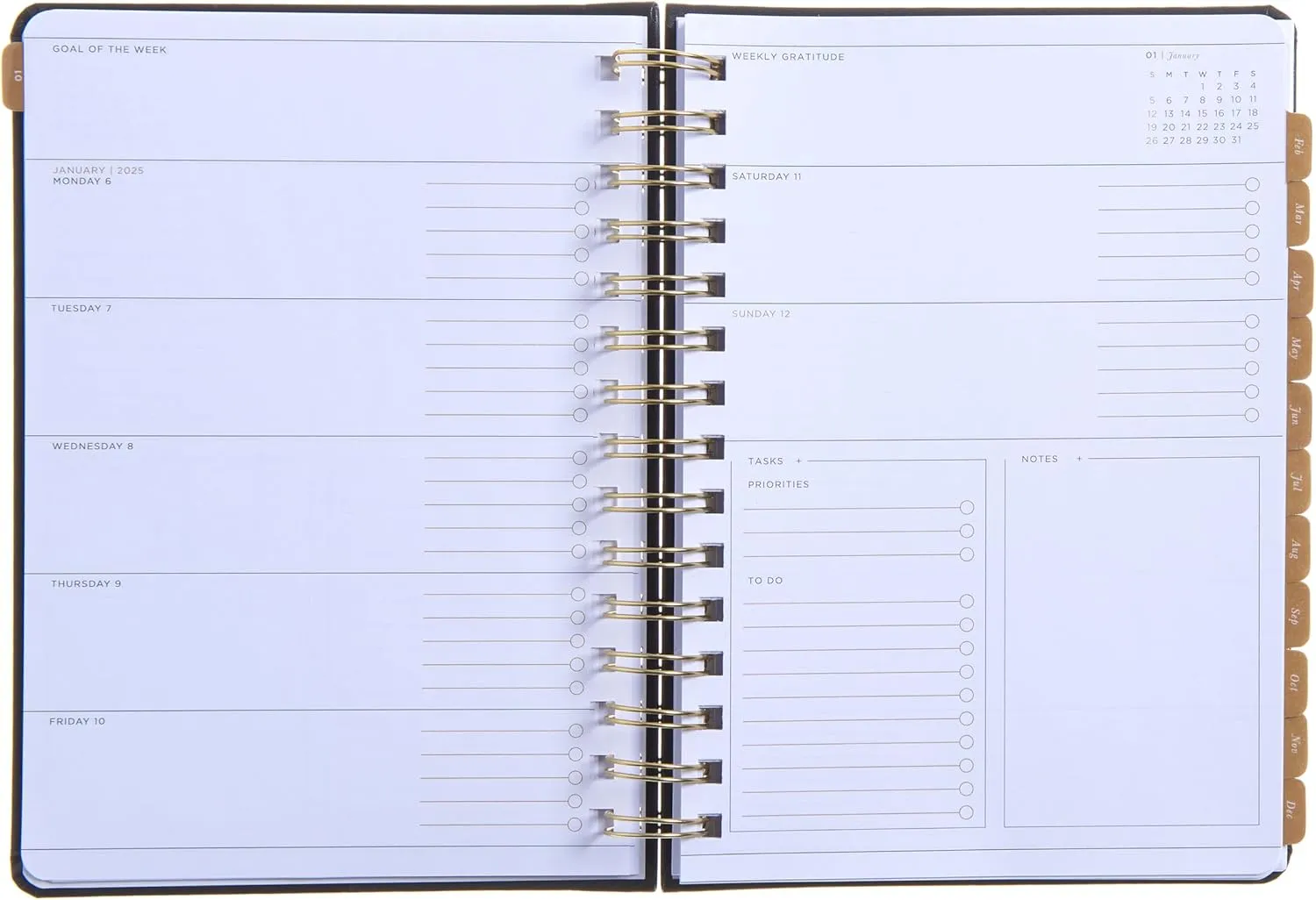 russell hazel 2025 Vegan Leather Black Weekly Planner, 12 Month Calendar