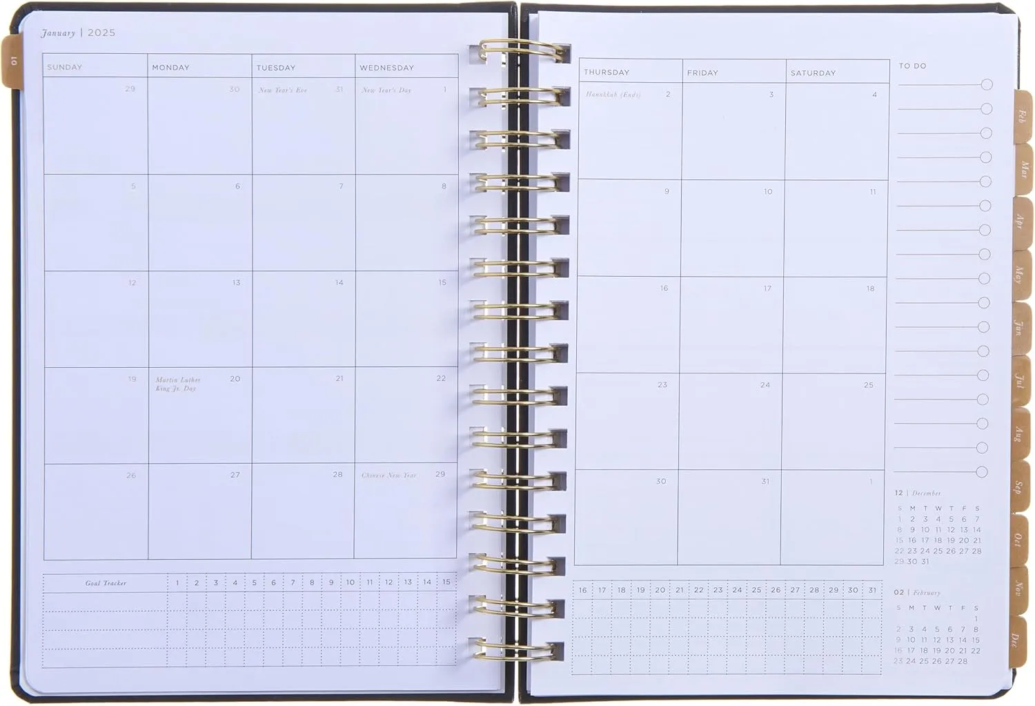 russell hazel 2025 Vegan Leather Black Weekly Planner, 12 Month Calendar