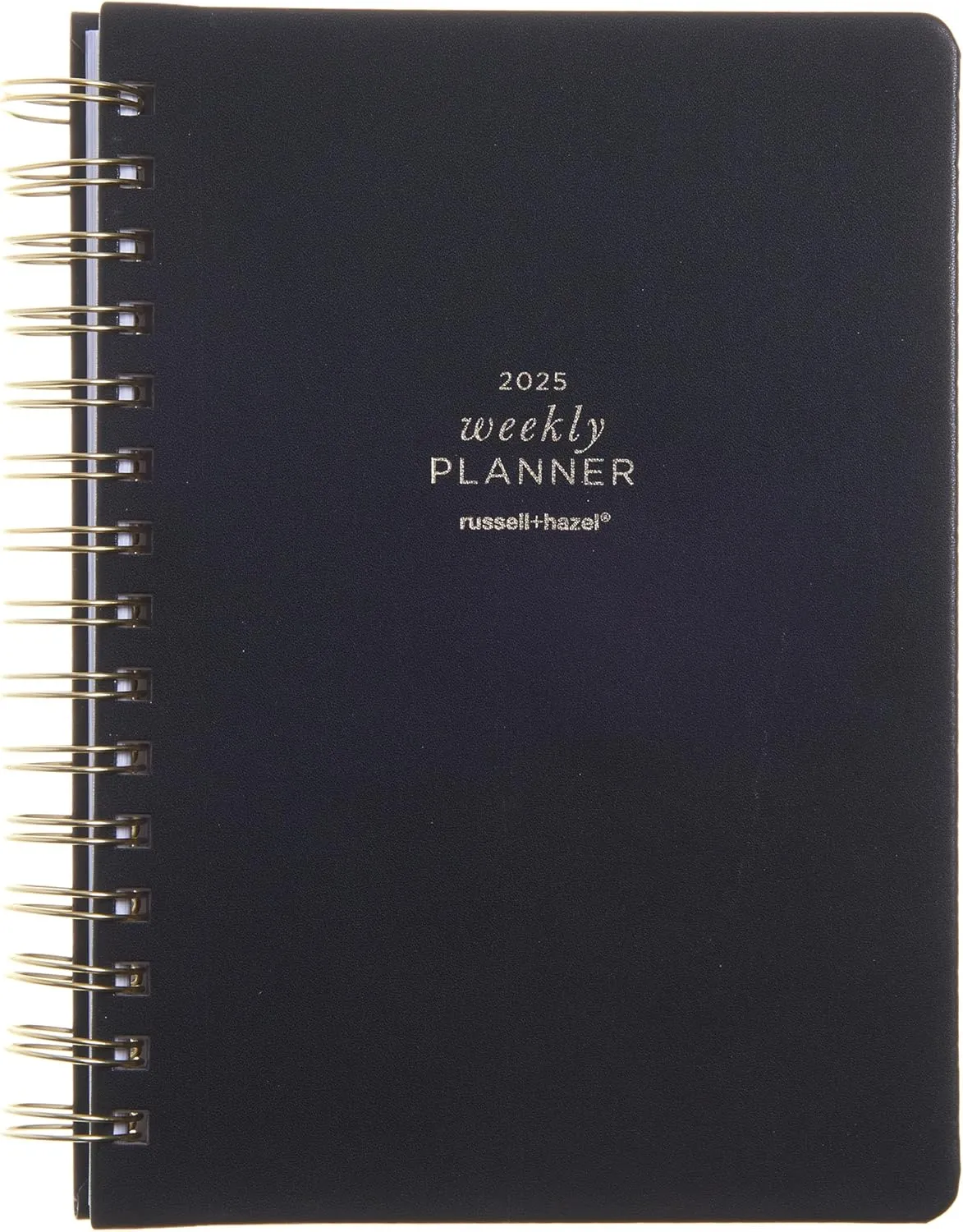 russell hazel 2025 Vegan Leather Black Weekly Planner, 12 Month Calendar