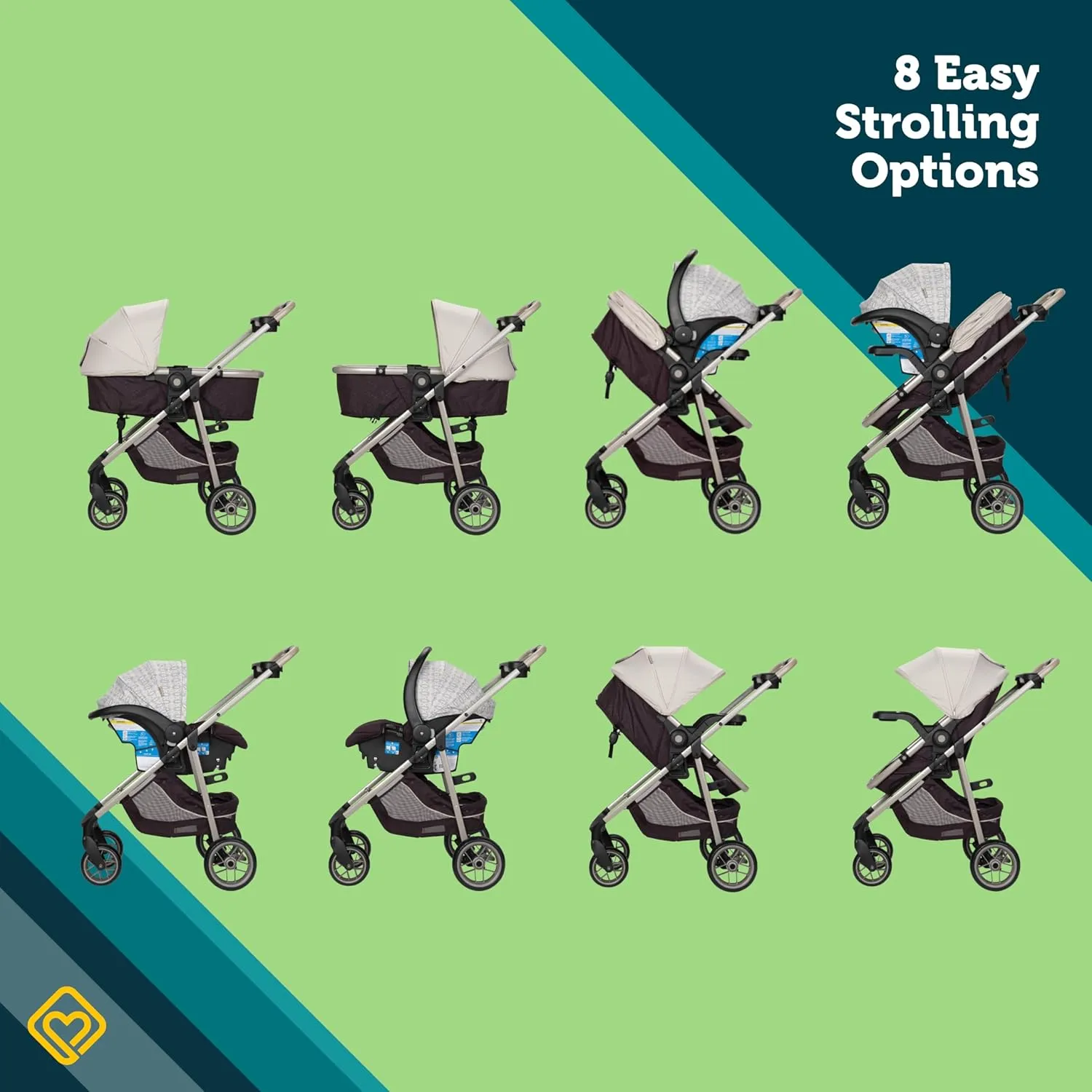 Safety 1st Deluxe Grow and Go Travel System Stroller and Car Seat Combo, 8-in-1 Travel System, Weight Capacity 4-30 lbs, Dunes Edge
