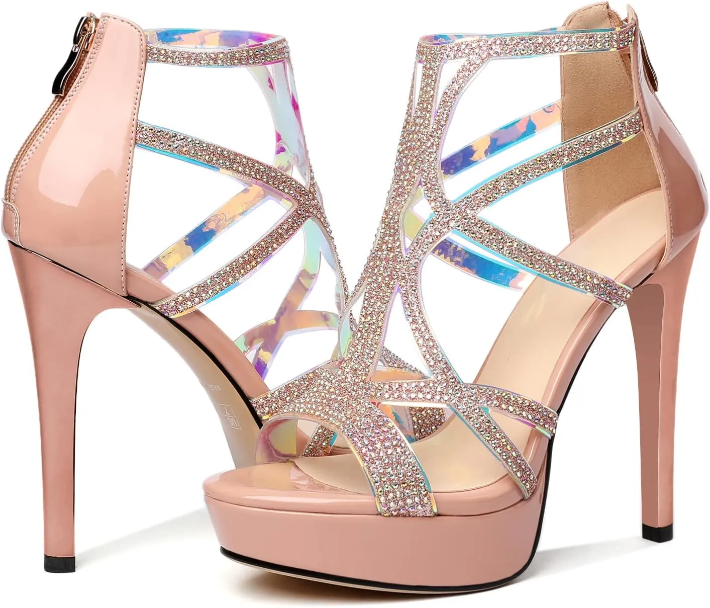 SAMMITOP Women's High Heel Sandals with Rinestones, Sexy Gladiator Platform Sandals, Open Toe Strappy Pumps shoes for Party Event Night Dress