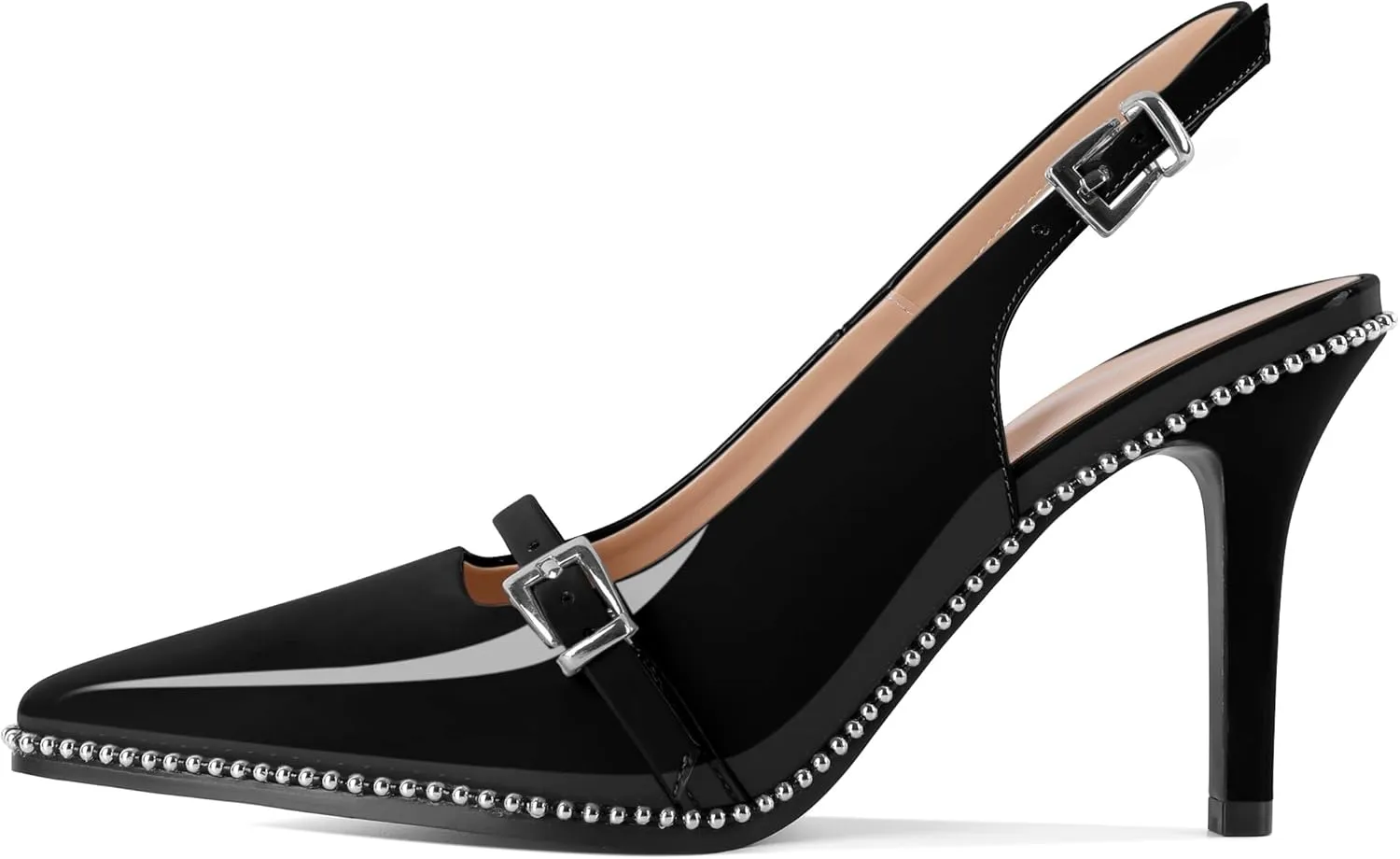 SAMMITOP Women's Slingback High Heels Closed Pointed Toe Beaded Pumps Stilettos Buckle Party Wedding Dance Prom Dressy Comfort Shoes 3.5 Inch