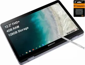 SAMSUNG Chromebook Plus V2 360 2-in-1 Laptop w/Dual Webcam (12.2" FHD  Touchscreen,Intel Celeron 3965Y, 4GB RAM, 128GB (64GB eMMC 64GB SD Card), Stylus Pen) Home & Education, IST SDCard, Chrome OS
