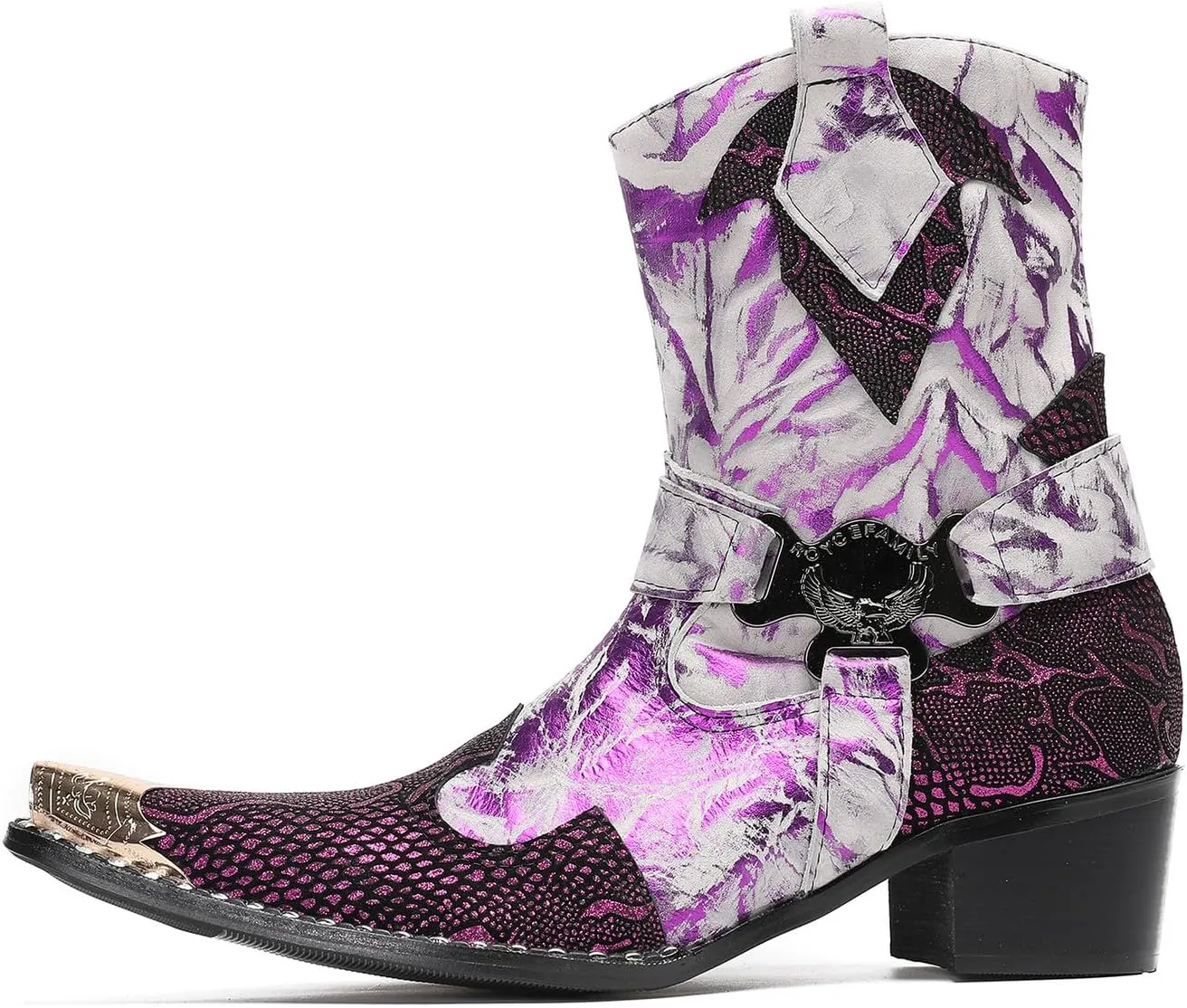 Santimon Cowboy Boot for Men Dress Casual Genuine Leather High Top Boots Metal Wingtip Zipper on Size Western Boots Fashion Wedding Singer Bar Party Ballroom Personalized Chelsea Boots