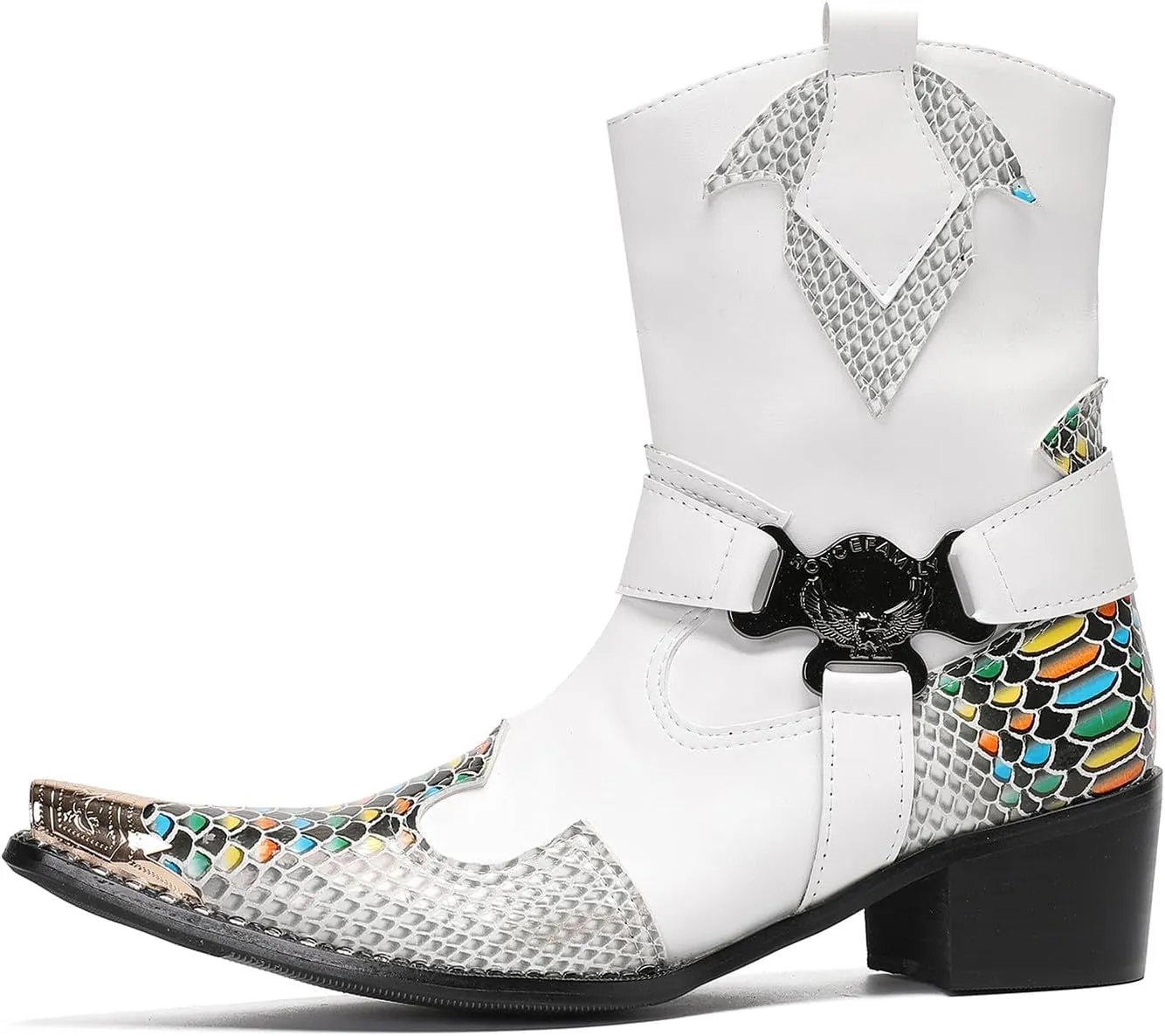 Santimon Cowboy Boot for Men Dress Casual Genuine Leather High Top Boots Metal Wingtip Zipper on Size Western Boots Fashion Wedding Singer Bar Party Ballroom Personalized Chelsea Boots