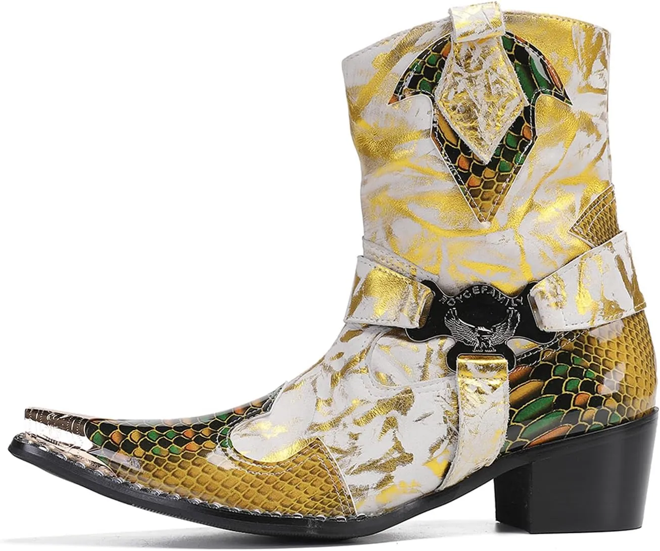 Santimon Cowboy Boot for Men Dress Casual Genuine Leather High Top Boots Metal Wingtip Zipper on Size Western Boots Fashion Wedding Singer Bar Party Ballroom Personalized Chelsea Boots