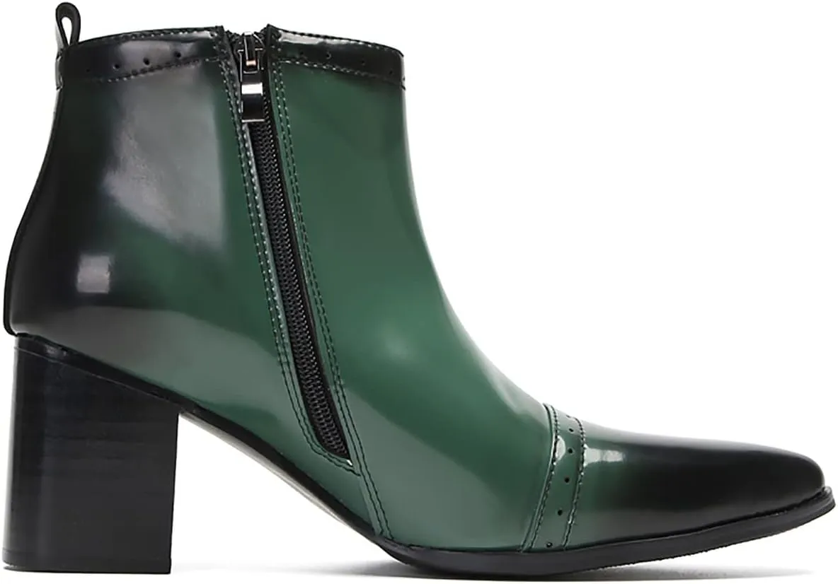 Santimon Mens Chelsea Boots Casual Dress Party Patent Leather Cowboy Boots Zipper On Side Mid Calf Heel Western Boots Fashion Prom Wedding Tuxedo Disoc Ballroom Motorcycle Boots for Men