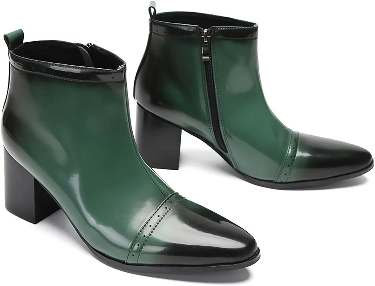 Santimon Mens Chelsea Boots Casual Dress Party Patent Leather Cowboy Boots Zipper On Side Mid Calf Heel Western Boots Fashion Prom Wedding Tuxedo Disoc Ballroom Motorcycle Boots for Men