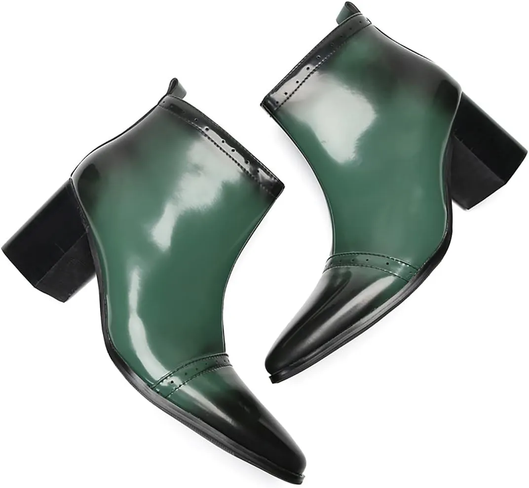 Santimon Mens Chelsea Boots Casual Dress Party Patent Leather Cowboy Boots Zipper On Side Mid Calf Heel Western Boots Fashion Prom Wedding Tuxedo Disoc Ballroom Motorcycle Boots for Men