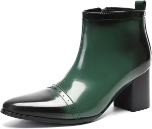 Santimon Mens Chelsea Boots Casual Dress Party Patent Leather Cowboy Boots Zipper On Side Mid Calf Heel Western Boots Fashion Prom Wedding Tuxedo Disoc Ballroom Motorcycle Boots for Men