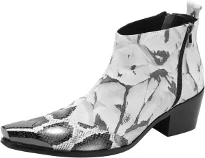 Santimon Mens Chelsea Boots Dress Casual Party Metal Tip Toe Genuine Leather Double Zipper Snake Skin Texture Ankle Boots Fashion Western Cowboy Disco Ballroom Wedding Prom Chukka Boots