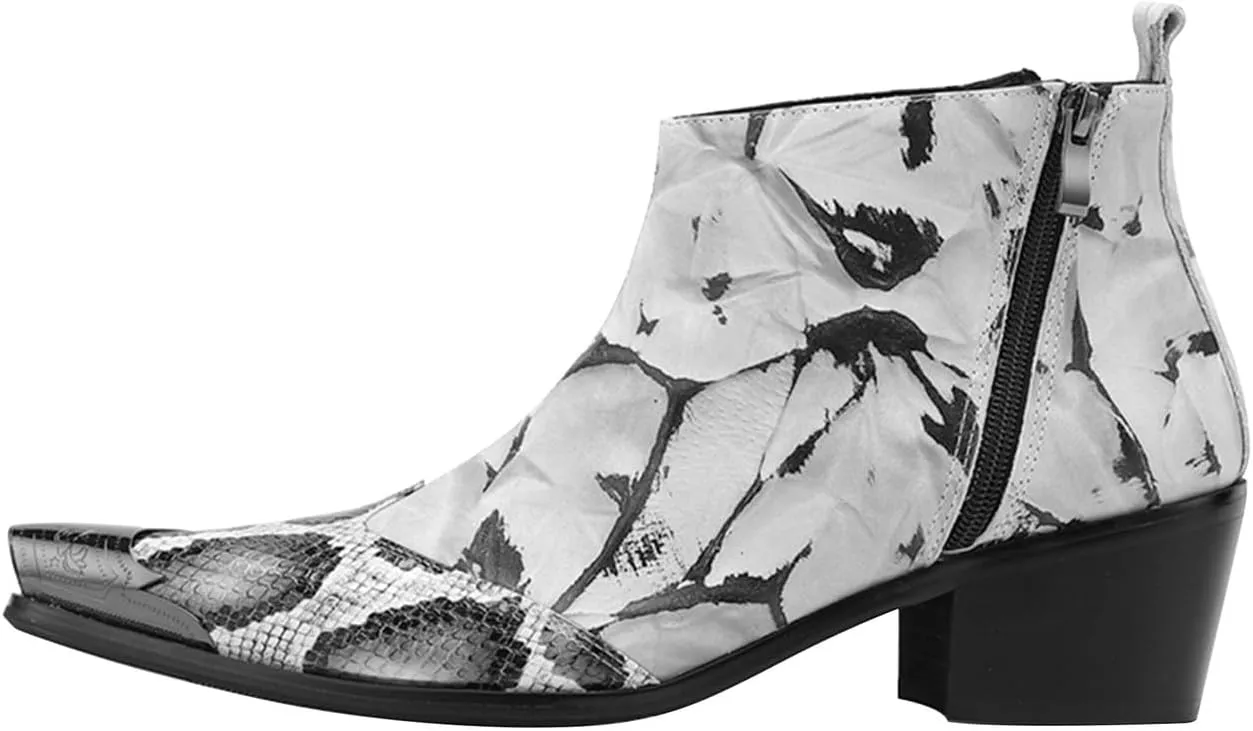 Santimon Mens Chelsea Boots Dress Casual Party Metal Tip Toe Genuine Leather Double Zipper Snake Skin Texture Ankle Boots Fashion Western Cowboy Disco Ballroom Wedding Prom Chukka Boots