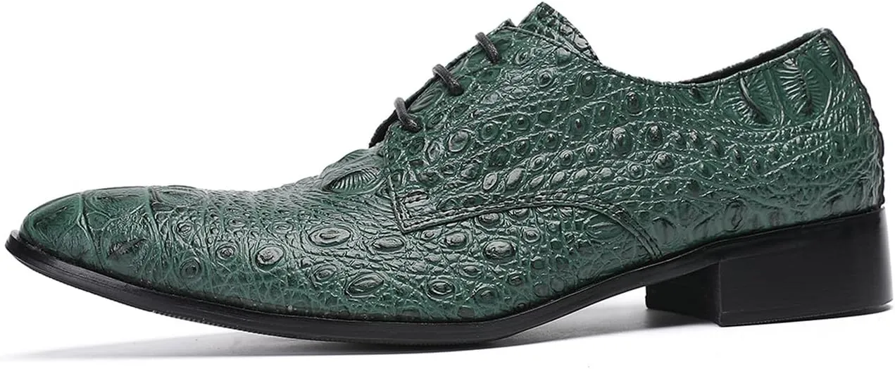 Santimon Men's Genuine Leather Oxfords Dress Shoes - Exotic Crocodile Pattern Lace-Up Formal Shoes, Premium Non-Slip Sole Derby for Business, Wedding and Formal Events