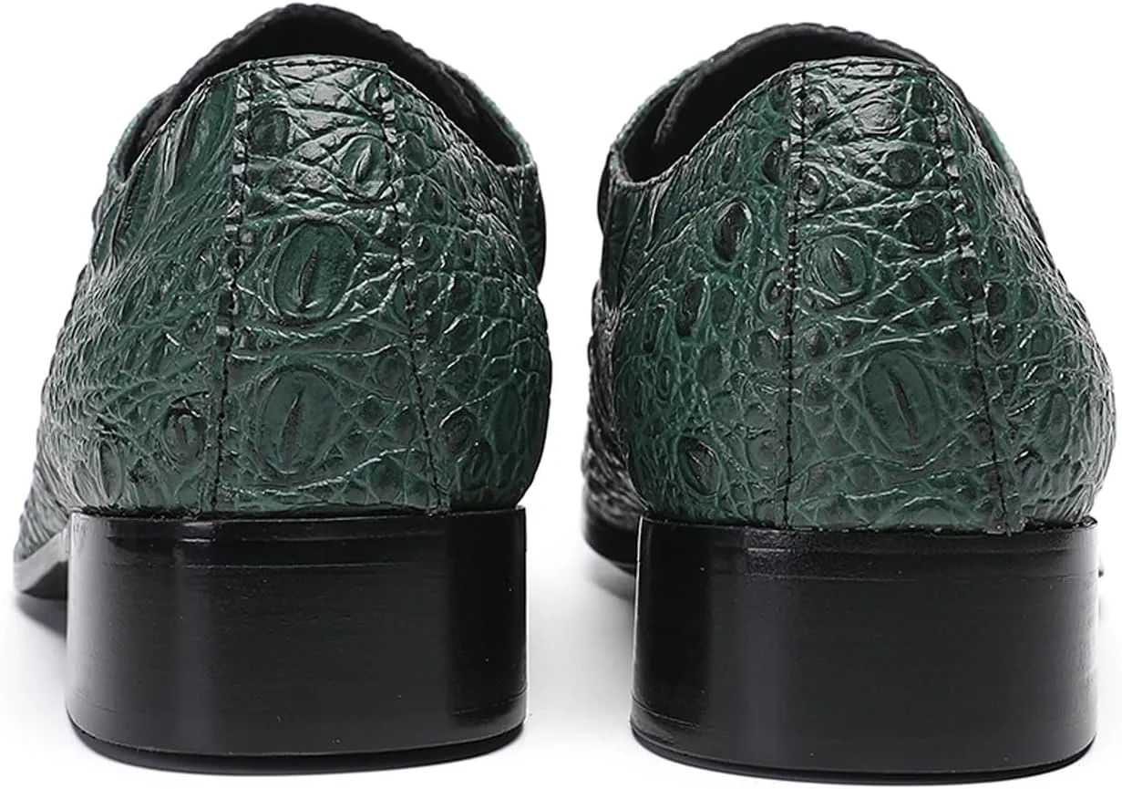 Santimon Men's Genuine Leather Oxfords Dress Shoes - Exotic Crocodile Pattern Lace-Up Formal Shoes, Premium Non-Slip Sole Derby for Business, Wedding and Formal Events
