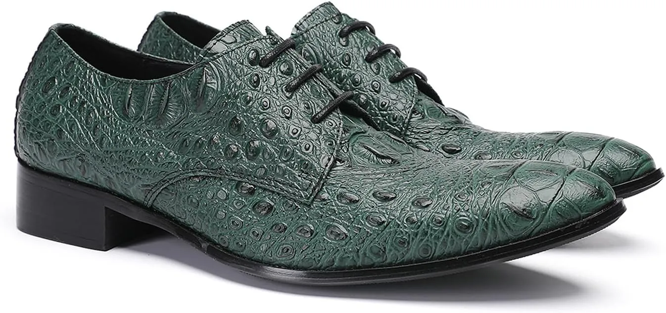 Santimon Men's Genuine Leather Oxfords Dress Shoes - Exotic Crocodile Pattern Lace-Up Formal Shoes, Premium Non-Slip Sole Derby for Business, Wedding and Formal Events