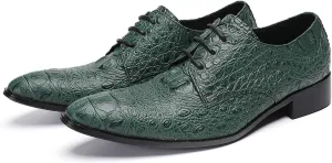 Santimon Men's Genuine Leather Oxfords Dress Shoes - Exotic Crocodile Pattern Lace-Up Formal Shoes, Premium Non-Slip Sole Derby for Business, Wedding and Formal Events