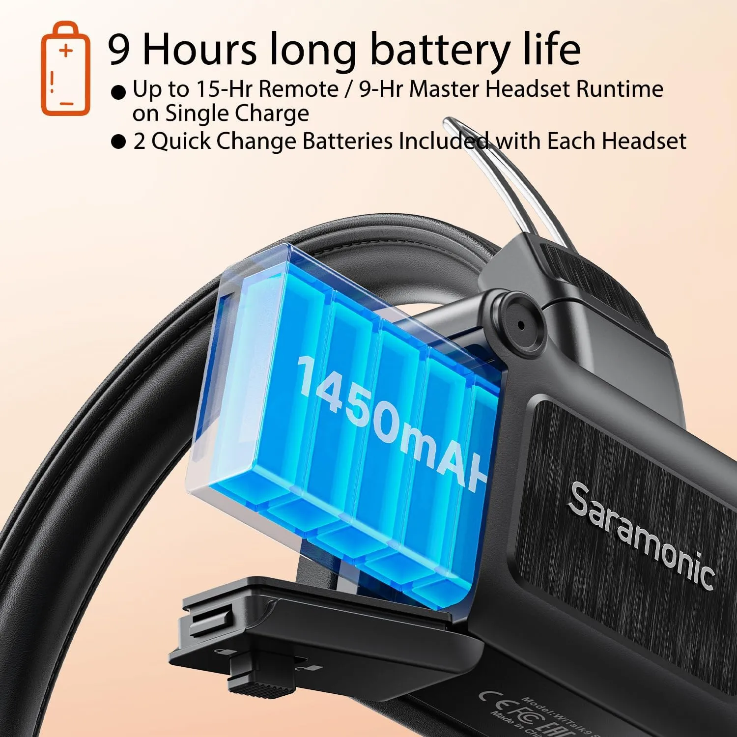Saramonic WiTalk9-5S 5-Person 1.9GHz Full-Duplex Wireless Intercom System with 500m Range, expandable to 30 Users, 10 Batteries, 10-Bay Charger & Case