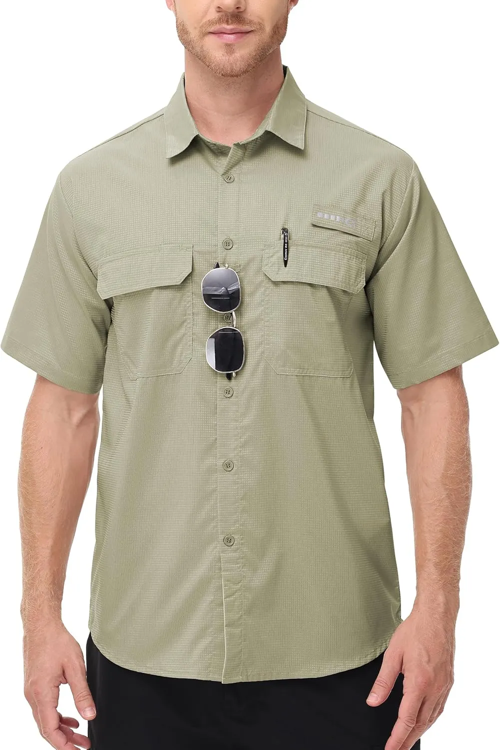 Satankud Fishing Shirts for Men Short Sleeve Sun Protection Cooling Hiking Shirt for Travel Safari Camping Work