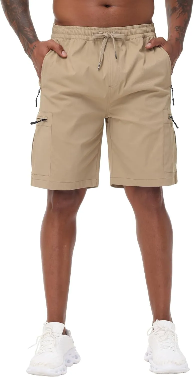 Satankud Men's Cargo Hiking Shorts 9" Lightweight Golf Shorts for Casual Work Travel Outdoor 5 Zipper Pockets
