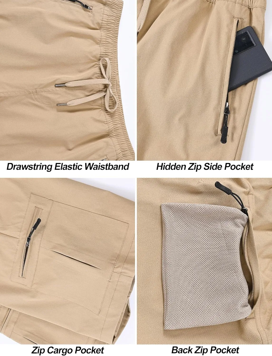 Satankud Men's Cargo Hiking Shorts 9" Lightweight Golf Shorts for Casual Work Travel Outdoor 5 Zipper Pockets