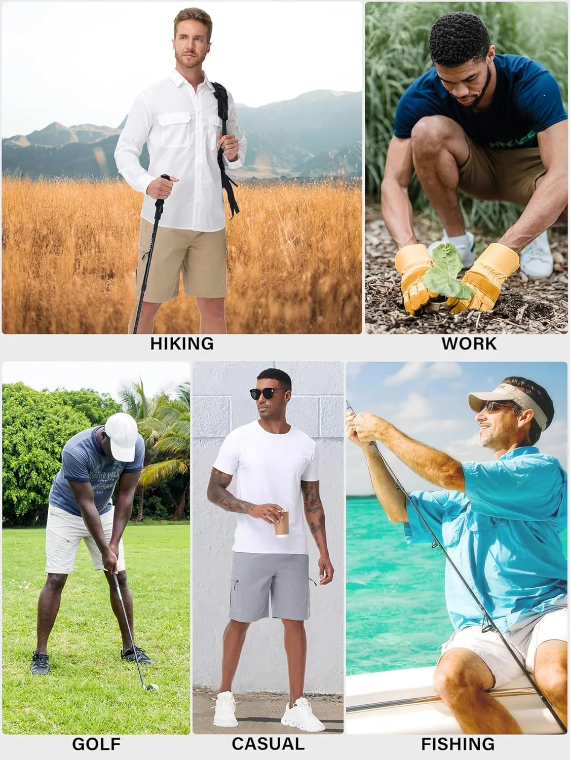 Satankud Men's Cargo Hiking Shorts 9" Lightweight Golf Shorts for Casual Work Travel Outdoor 5 Zipper Pockets