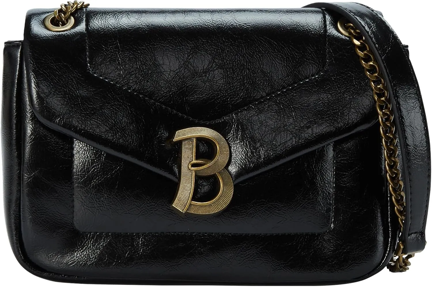 Satchel Bag with Chain Strap, Designer Crossbody Bag with uinique Bronze Metal Logo, Shoulder Bag for Women