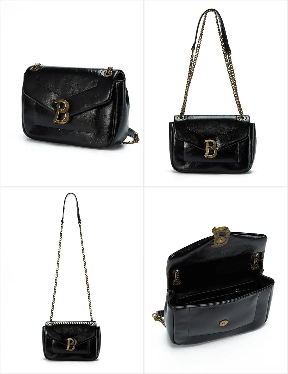 Satchel Bag with Chain Strap, Designer Crossbody Bag with uinique Bronze Metal Logo, Shoulder Bag for Women
