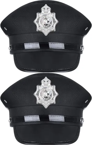 SATINIOR 2 Pieces Cop Captain Hat Black Police Hat Adult Police Officer Costume Accessories for Funny Role Play Party