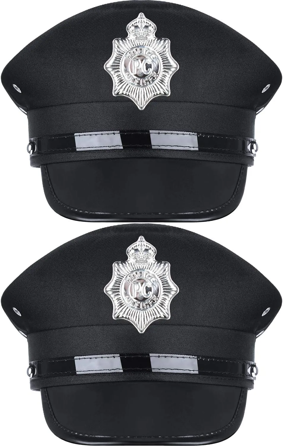 SATINIOR 2 Pieces Cop Captain Hat Black Police Hat Adult Police Officer Costume Accessories for Funny Role Play Party