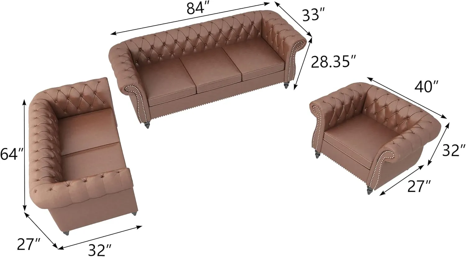 Sectional Modular Sofa Couches, PU Leather Modular Sofa Furniture Set Tufted Cushion Suitable for Small Space Configuration, Office Meeting Room Couch (PU Brown, 1-2-3)