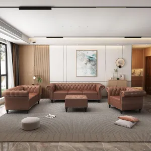 Sectional Modular Sofa Couches, PU Leather Modular Sofa Furniture Set Tufted Cushion Suitable for Small Space Configuration, Office Meeting Room Couch (PU Brown, 1-2-3)