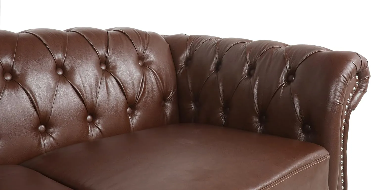 Sectional Modular Sofa Couches, PU Leather Modular Sofa Furniture Set Tufted Cushion Suitable for Small Space Configuration, Office Meeting Room Couch (PU Brown, 1-2-3)