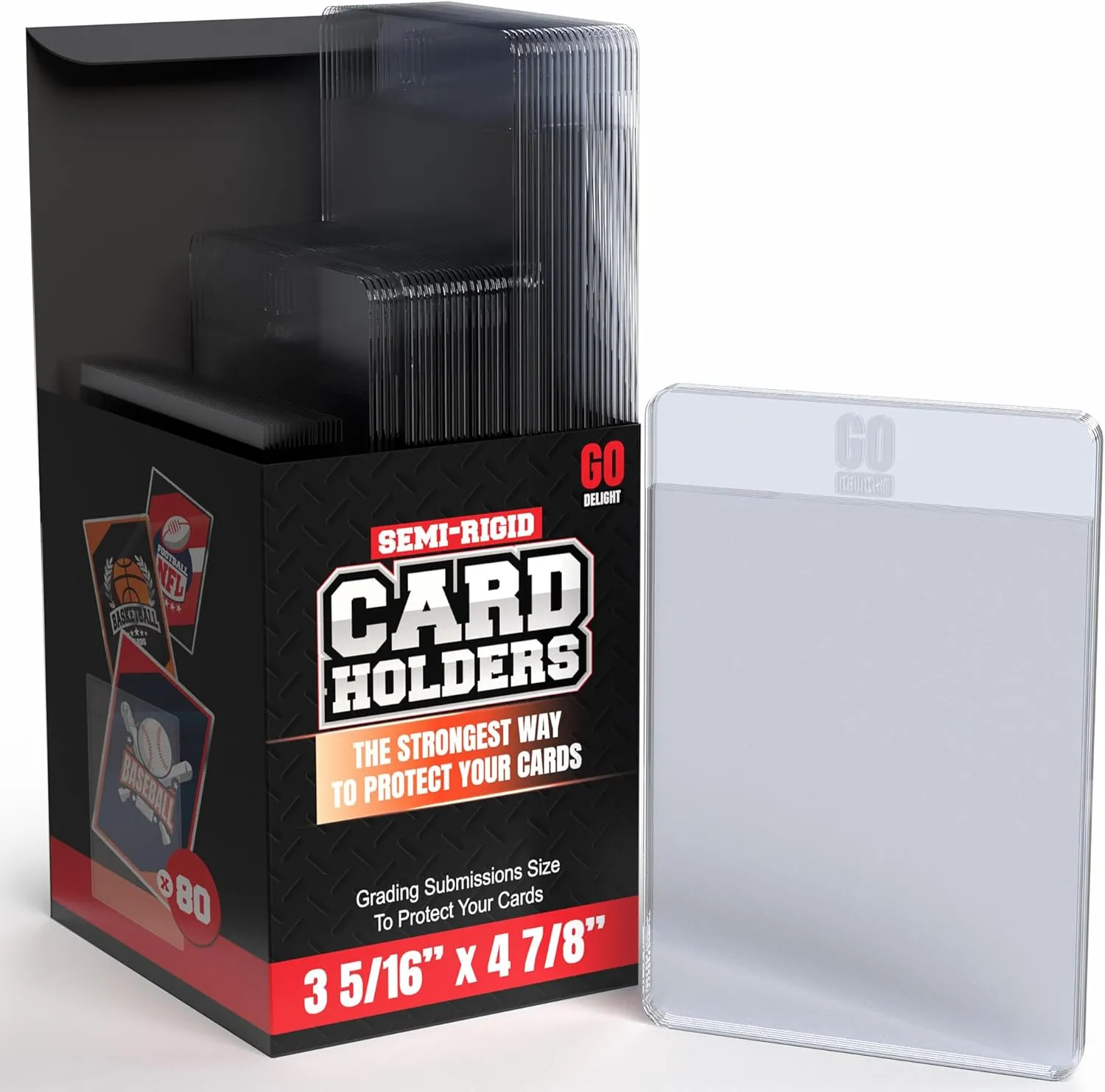 Semi Rigid Card Holders – 160 Bundle - 80 Card Holders for Trading Cards and 80 Soft Sleeves for PSA, SGC, BGS, CSG - Baseball Card Sleeves - 3-5/16" x 4-7/8" Including 1/2" Lip