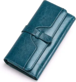 SENDEFN Wallets for Women Real Leather with RFID Blocking Trifold Credit Card Holder with ID Window Wallet