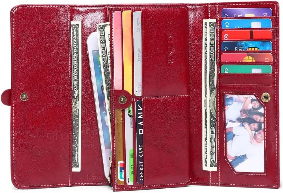 SENDEFN Wallets for Women Real Leather with RFID Blocking Trifold Credit Card Holder with ID Window Wallet