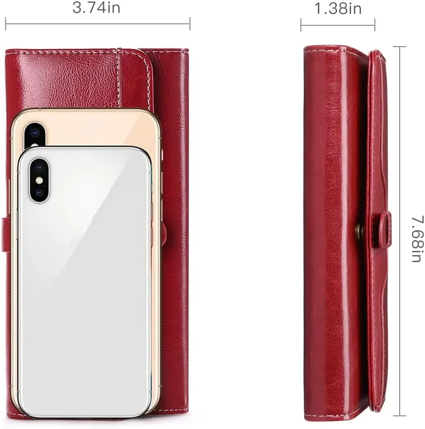 SENDEFN Wallets for Women Real Leather with RFID Blocking Trifold Credit Card Holder with ID Window Wallet