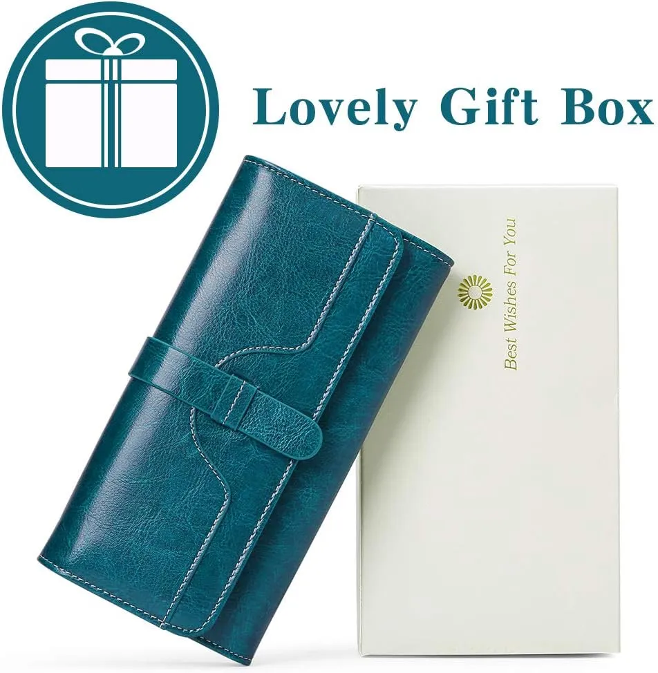 SENDEFN Wallets for Women Real Leather with RFID Blocking Trifold Credit Card Holder with ID Window Wallet