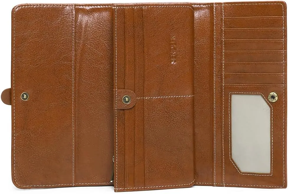 SENDEFN Wallets for Women Real Leather with RFID Blocking Trifold Credit Card Holder with ID Window Wallet