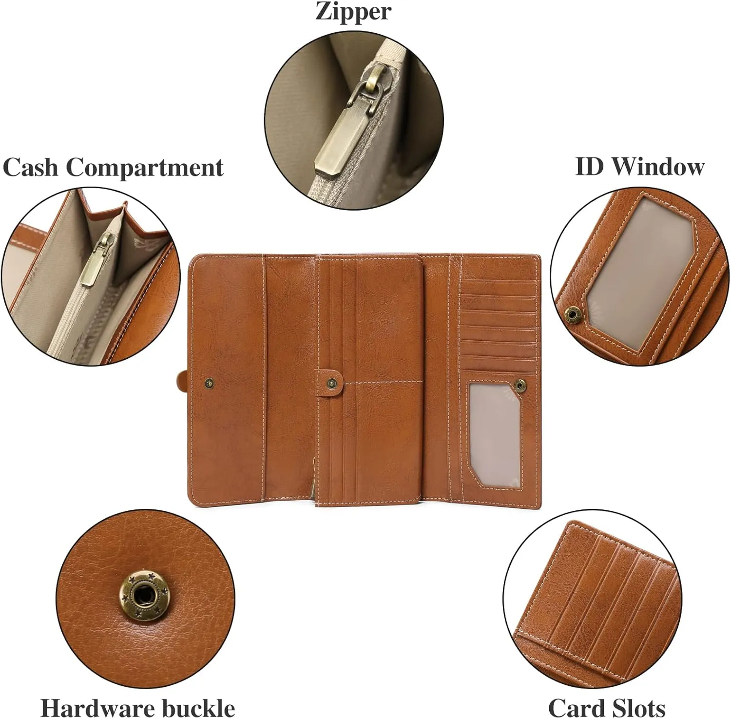 SENDEFN Wallets for Women Real Leather with RFID Blocking Trifold Credit Card Holder with ID Window Wallet