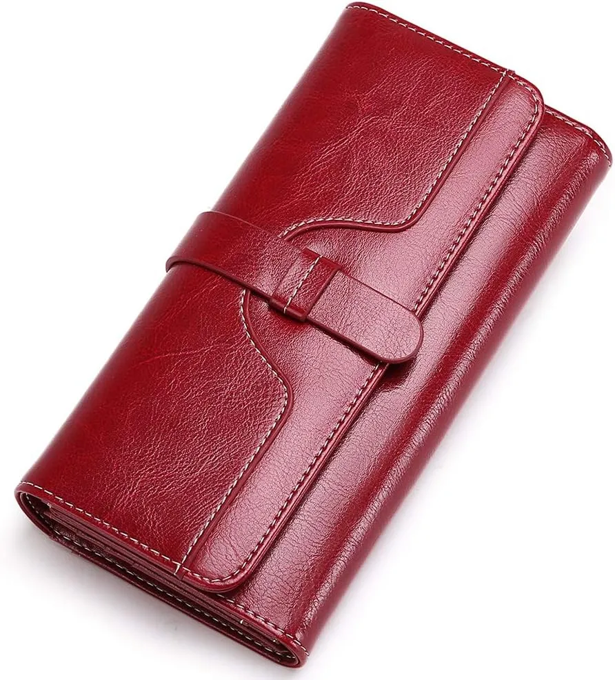 SENDEFN Wallets for Women Real Leather with RFID Blocking Trifold Credit Card Holder with ID Window Wallet