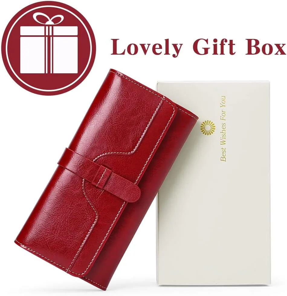 SENDEFN Wallets for Women Real Leather with RFID Blocking Trifold Credit Card Holder with ID Window Wallet