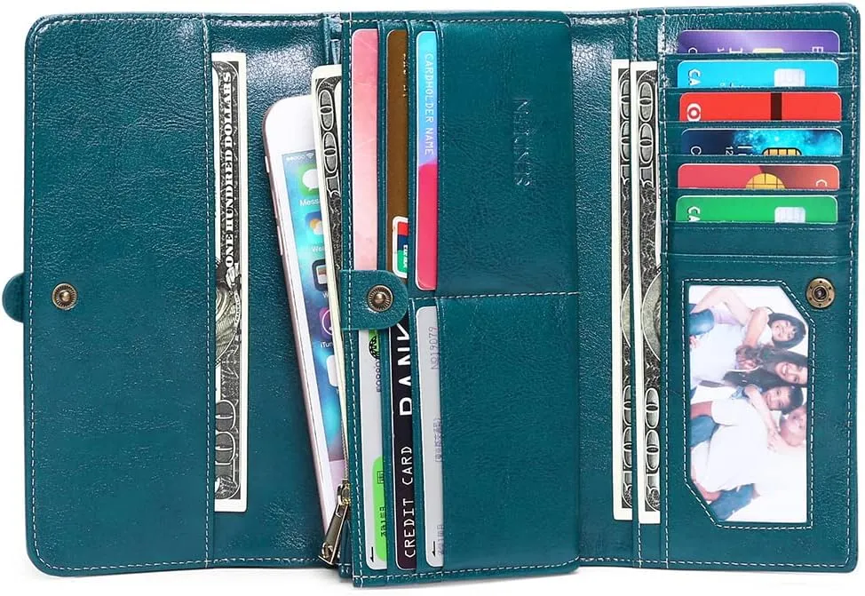 SENDEFN Wallets for Women Real Leather with RFID Blocking Trifold Credit Card Holder with ID Window Wallet