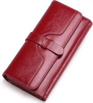 SENDEFN Wallets for Women Real Leather with RFID Blocking Trifold Credit Card Holder with ID Window Wallet