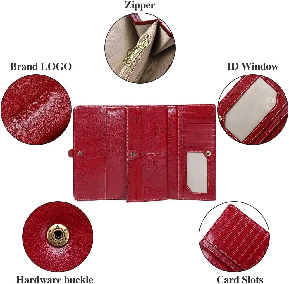 SENDEFN Wallets for Women Real Leather with RFID Blocking Trifold Credit Card Holder with ID Window Wallet