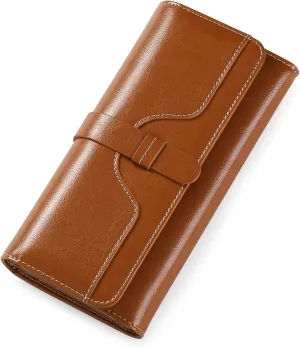 SENDEFN Wallets for Women Real Leather with RFID Blocking Trifold Credit Card Holder with ID Window Wallet